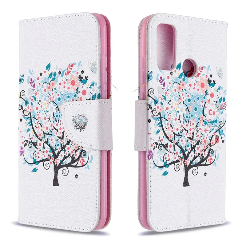 Pattern Printing Leather Wallet Stand Case for Huawei P smart 2020 - Flowered Tree