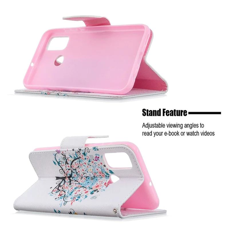 Pattern Printing Leather Wallet Stand Case for Huawei P smart 2020 - Flowered Tree