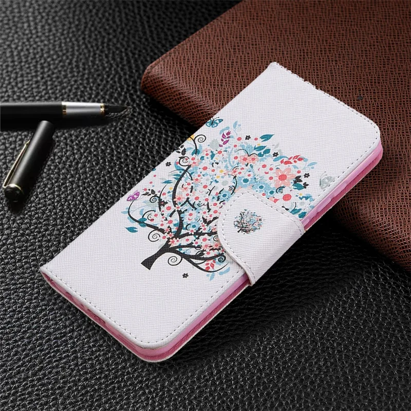 Pattern Printing Leather Wallet Stand Case for Huawei P smart 2020 - Flowered Tree