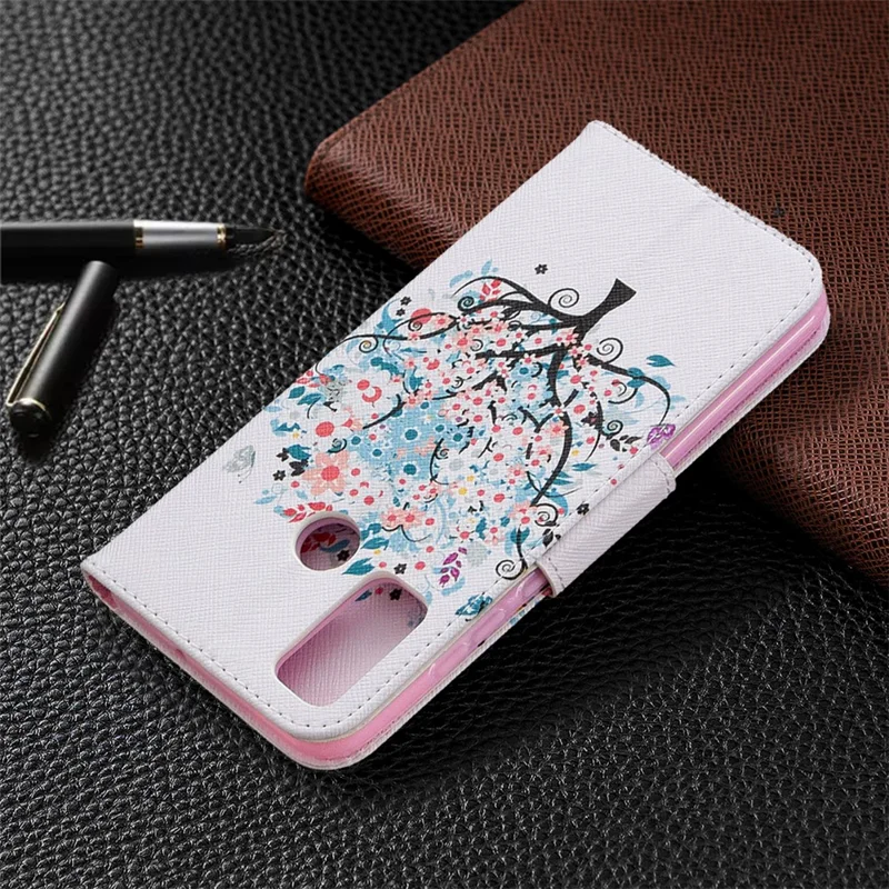 Pattern Printing Leather Wallet Stand Case for Huawei P smart 2020 - Flowered Tree