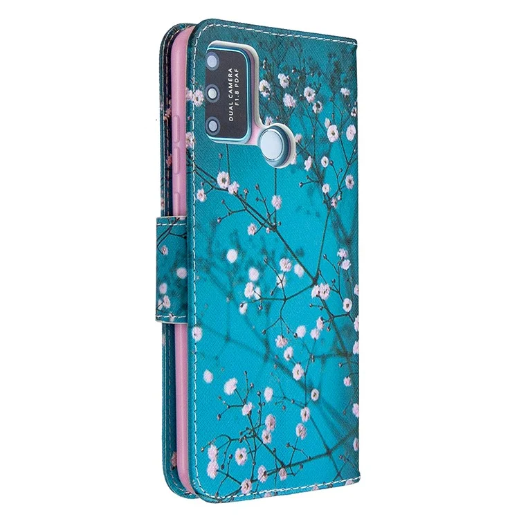 Pattern Printing Magnetic Leather Stand Case for Honor 9A - Tree with Flowers