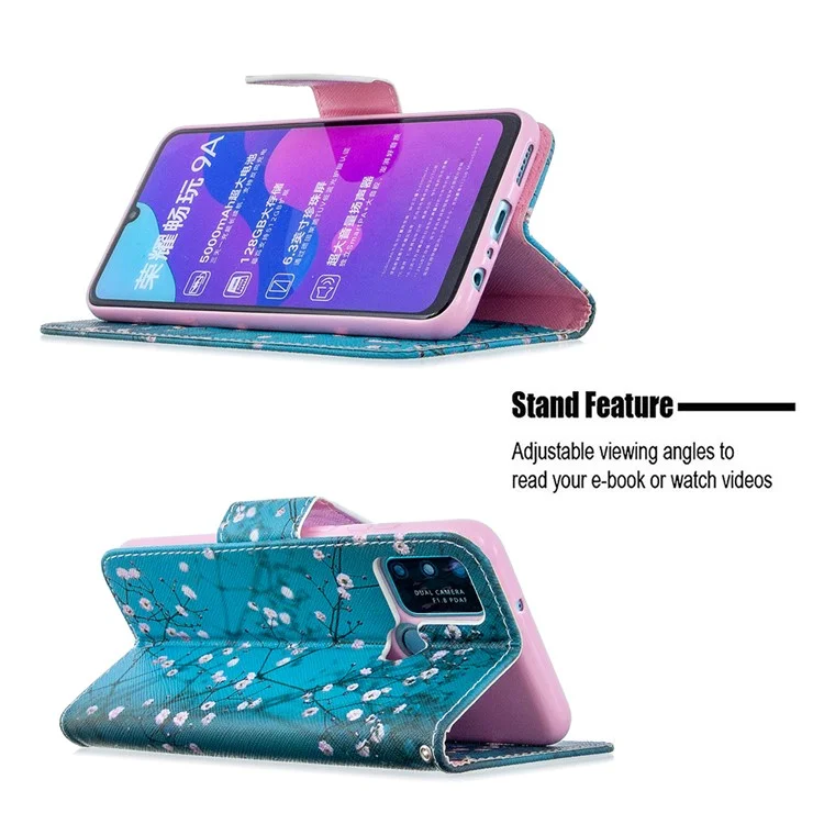 Pattern Printing Magnetic Leather Stand Case for Honor 9A - Tree with Flowers