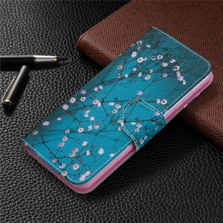 Musterdruck Magnetischer Lederstand Hülle Für Honor 9a - Baum Mit Blumen