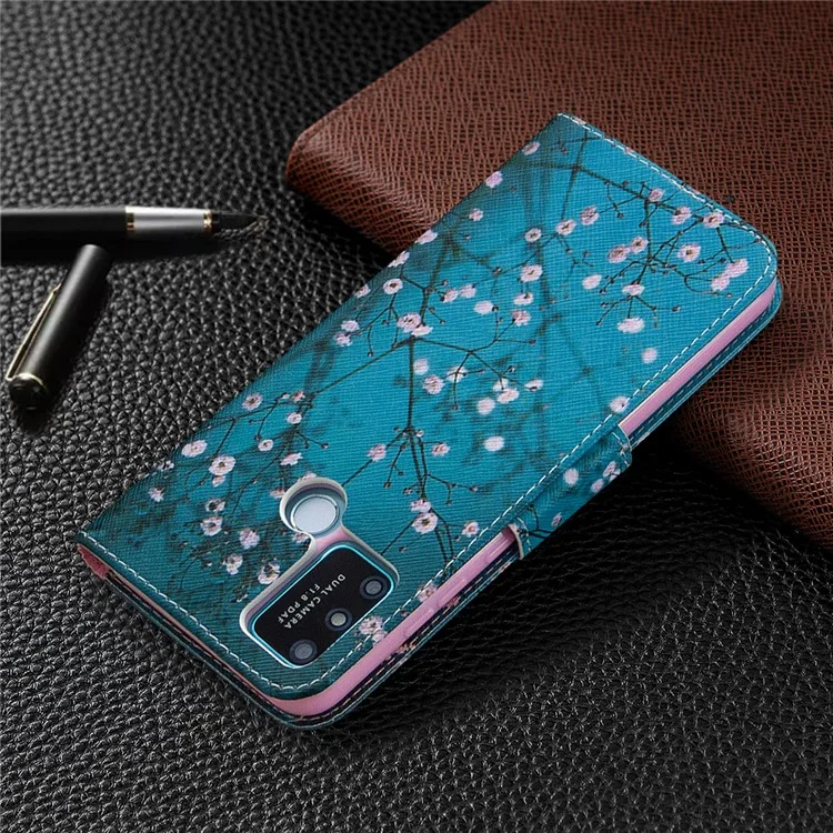 Musterdruck Magnetischer Lederstand Hülle Für Honor 9a - Baum Mit Blumen