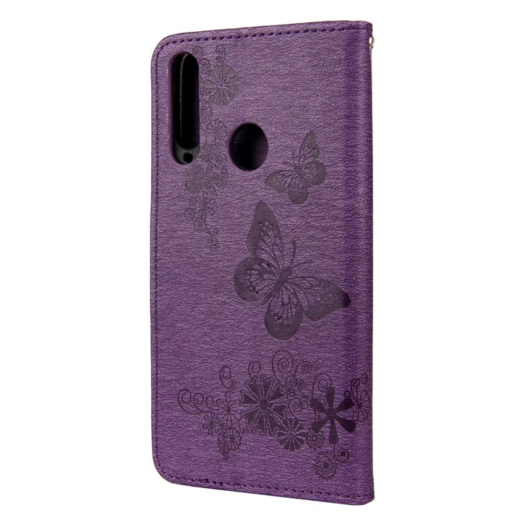 Empreinte Flower Butterfly le Cuir Portefeuille Portefeuille Pour Huawei Y6p - Violet