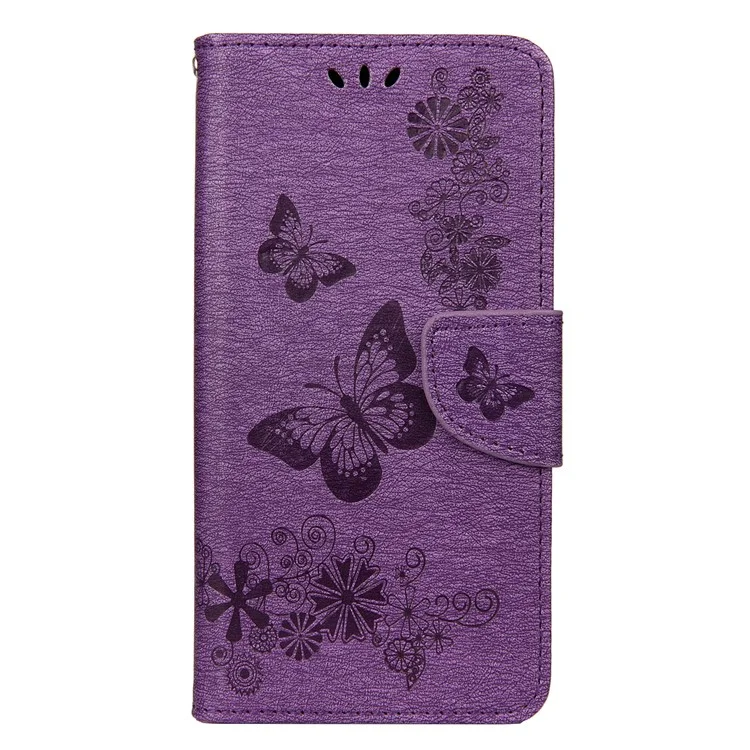 Empreinte Flower Butterfly le Cuir Portefeuille Portefeuille Pour Huawei Y6p - Violet