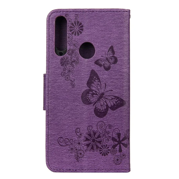 Empreinte Flower Butterfly le Cuir Portefeuille Portefeuille Pour Huawei Y6p - Violet