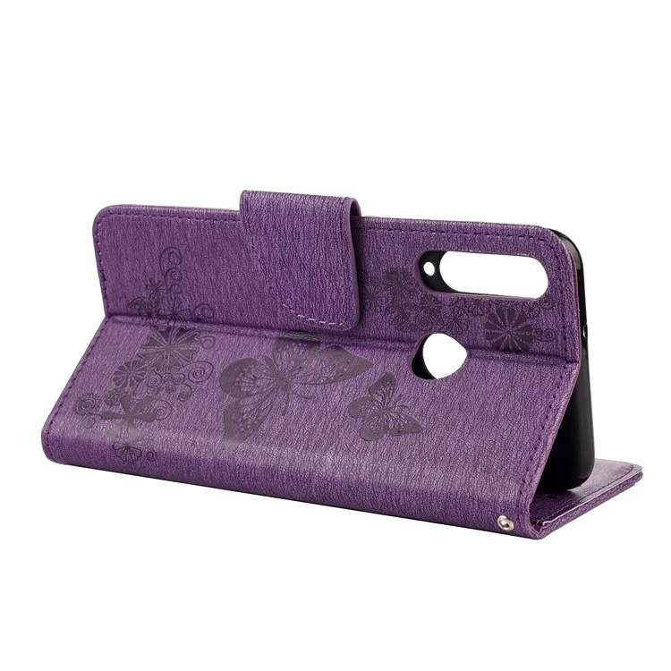 Empreinte Flower Butterfly le Cuir Portefeuille Portefeuille Pour Huawei Y6p - Violet