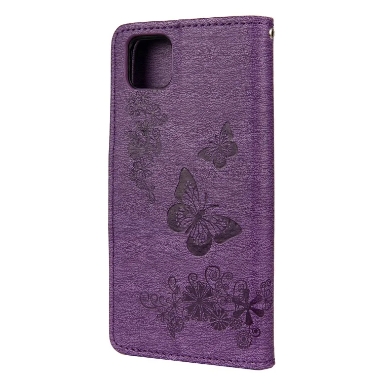 Imprint Butterfly Flower Cover Leather Wallet Case for Huawei Y5p/Honor 9S - Purple