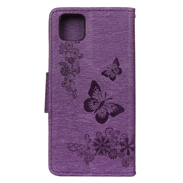 Imprint Butterfly Flower Cover Leather Wallet Case for Huawei Y5p/Honor 9S - Purple