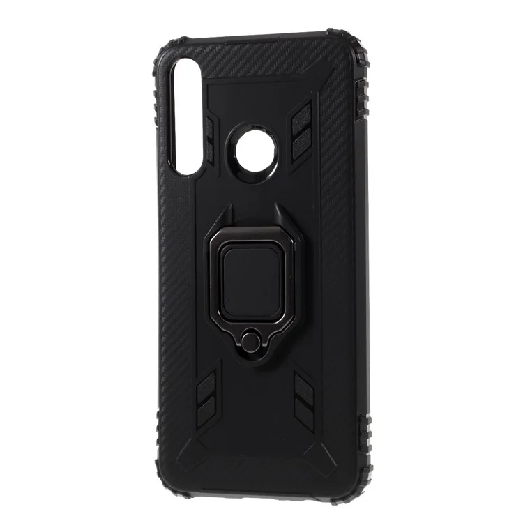 Finger Ring TPU Phone Case with Magnetic Sheet for Huawei Y6p - Black