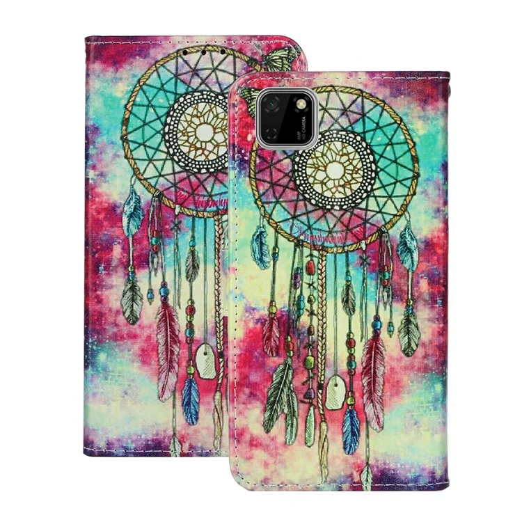 Pattern Printing Shell Leather Wallet Cell Phone Cover for Huawei Y5p - Dream Catcher