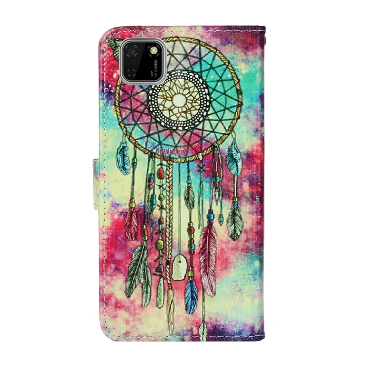 Pattern Printing Shell Leather Wallet Cell Phone Cover for Huawei Y5p - Dream Catcher