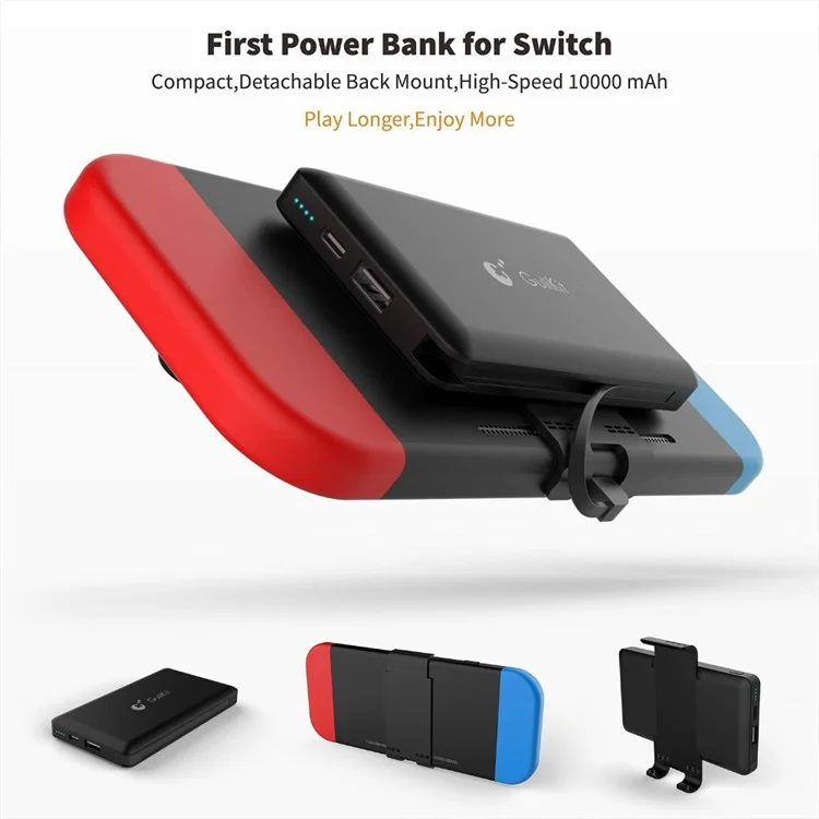 GULIKIT NS01 Banco de Potencia de 10000mAh con Clip Posterior para Nintendo Switch