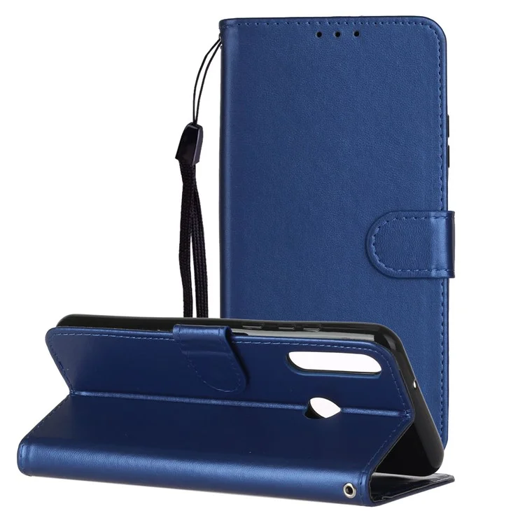 Wallet Leather Stand Phone Case with Strap for Huawei Y6p - Blue