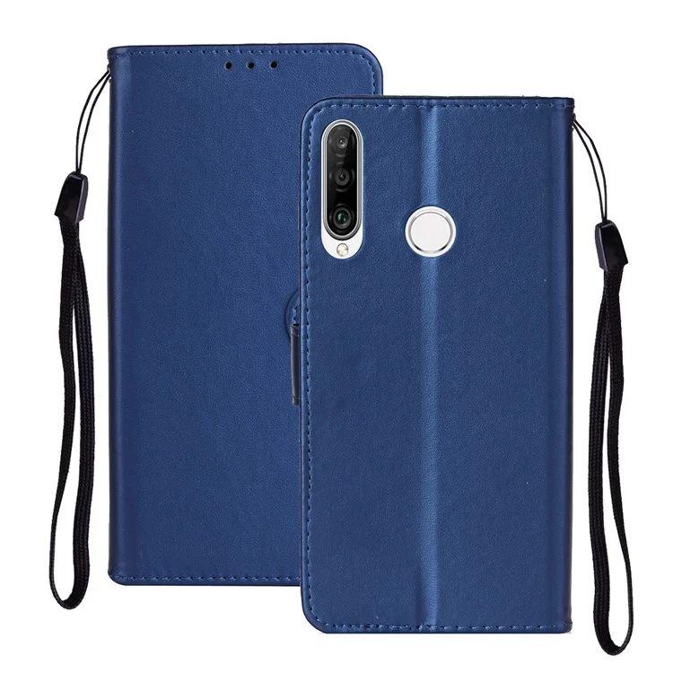 Wallet Leather Stand Phone Case with Strap for Huawei Y6p - Blue