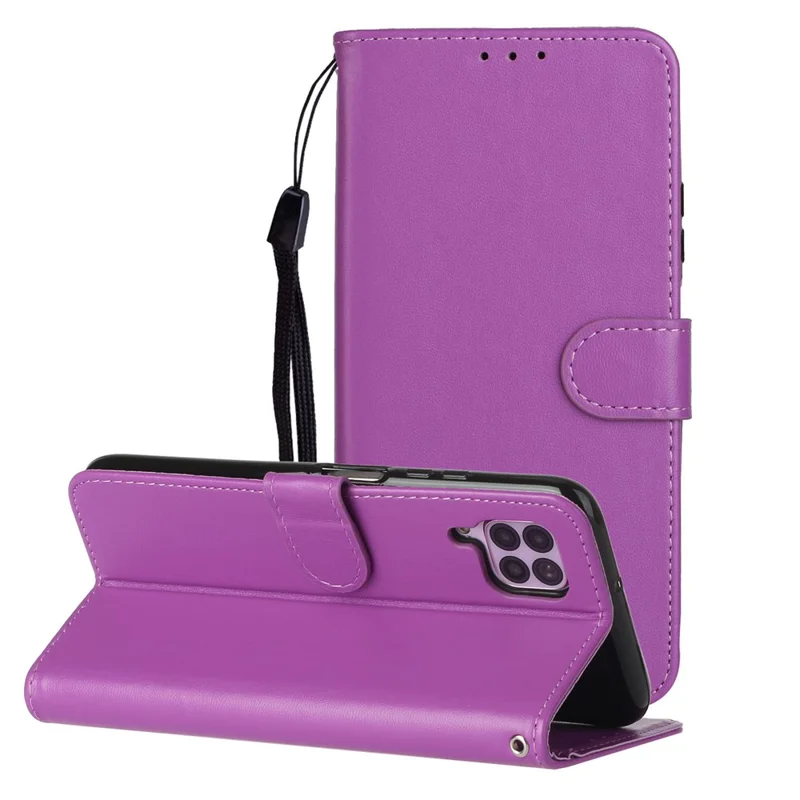 Wallet Leather Stand Phone Case with Strap for Huawei P40 lite 4G / Nova 7i / Nova 6 SE - Purple