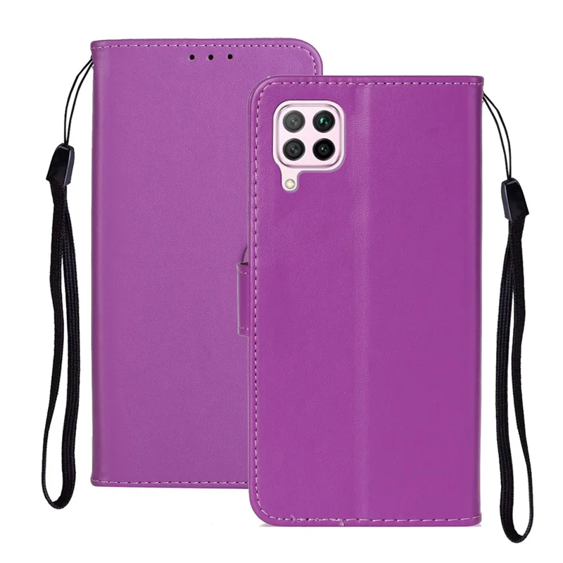 Wallet Leather Stand Phone Case with Strap for Huawei P40 lite 4G / Nova 7i / Nova 6 SE - Purple