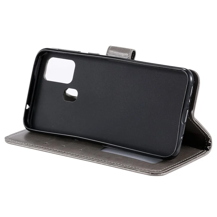 Imprint Flower Leather Wallet Stand Case for Honor 9X Lite - Grey
