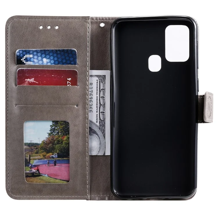 Imprint Flower Leather Wallet Stand Case for Honor 9X Lite - Grey