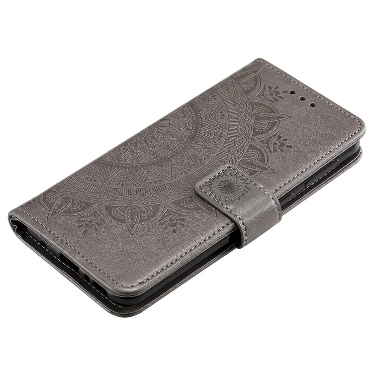 Imprint Flower Leather Wallet Stand Case for Honor 9X Lite - Grey