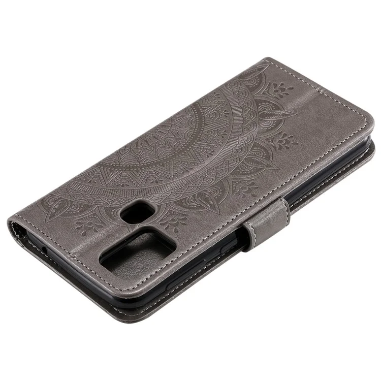 Imprint Flower Leather Wallet Stand Case for Honor 9X Lite - Grey