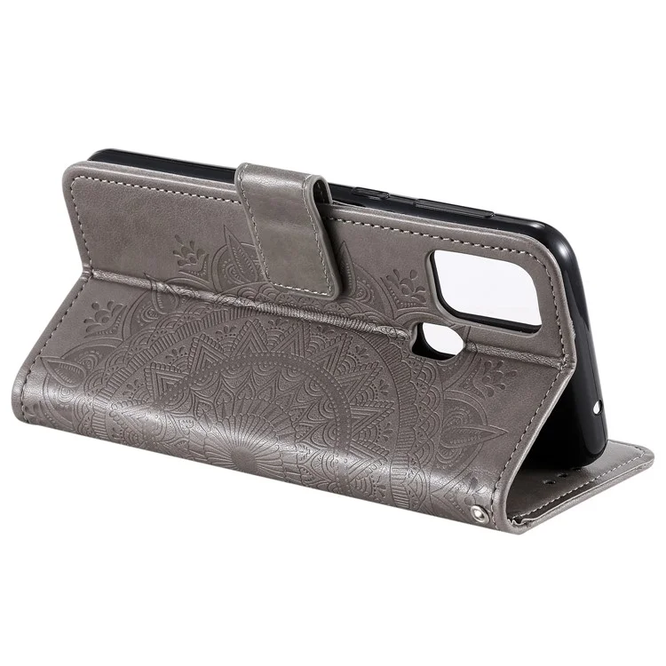 Imprint Flower Leather Wallet Stand Case for Honor 9X Lite - Grey