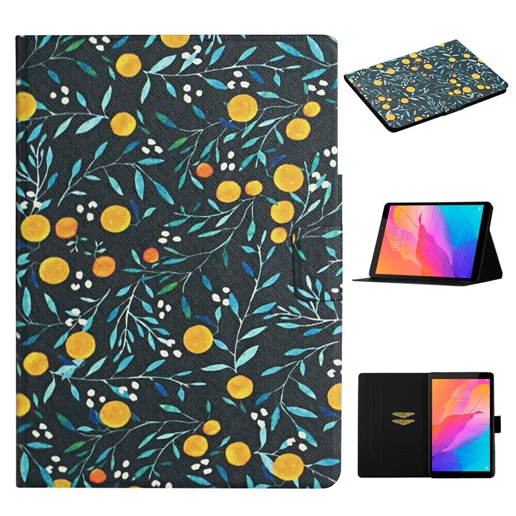 Blumenmuster Druckkartenhalter Ständer Ledertasche Für Huawei Matepad T8 - Orange