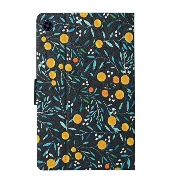 Blumenmuster Druckkartenhalter Ständer Ledertasche Für Huawei Matepad T8 - Orange