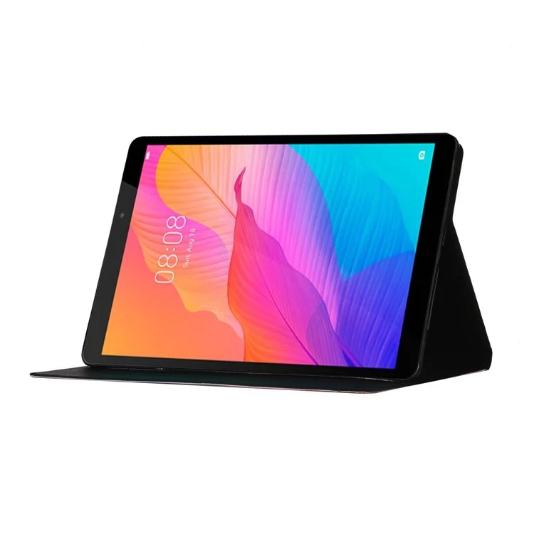Blumenmuster Druckkartenhalter Ständer Ledertasche Für Huawei Matepad T8 - Orange
