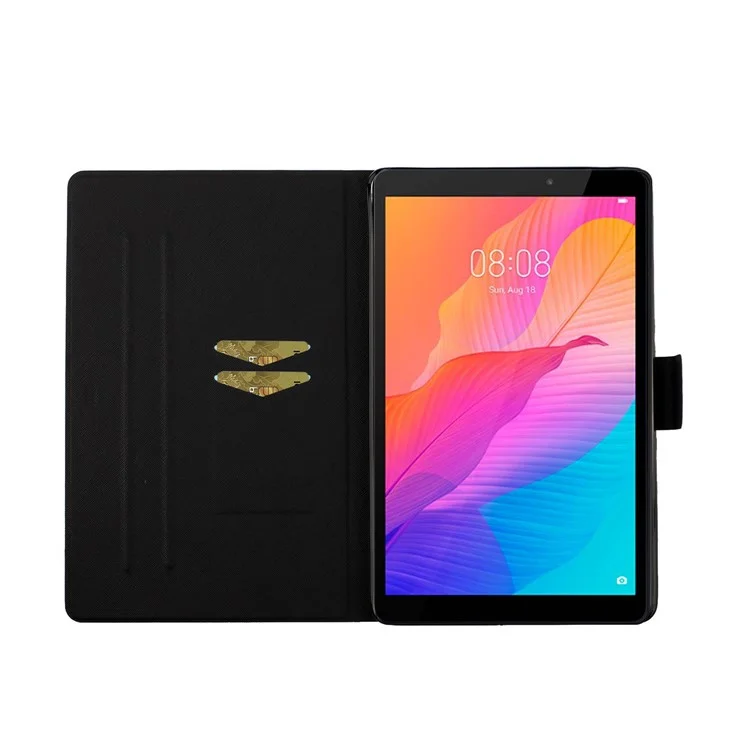 Blumenmuster Druckkartenhalter Ständer Ledertasche Für Huawei Matepad T8 - Orange