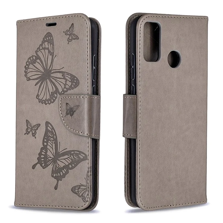 Empreinte Portefeuille Butterfly Flip Leather Téléphone Portable Pour Honor 9x Lite - Gris