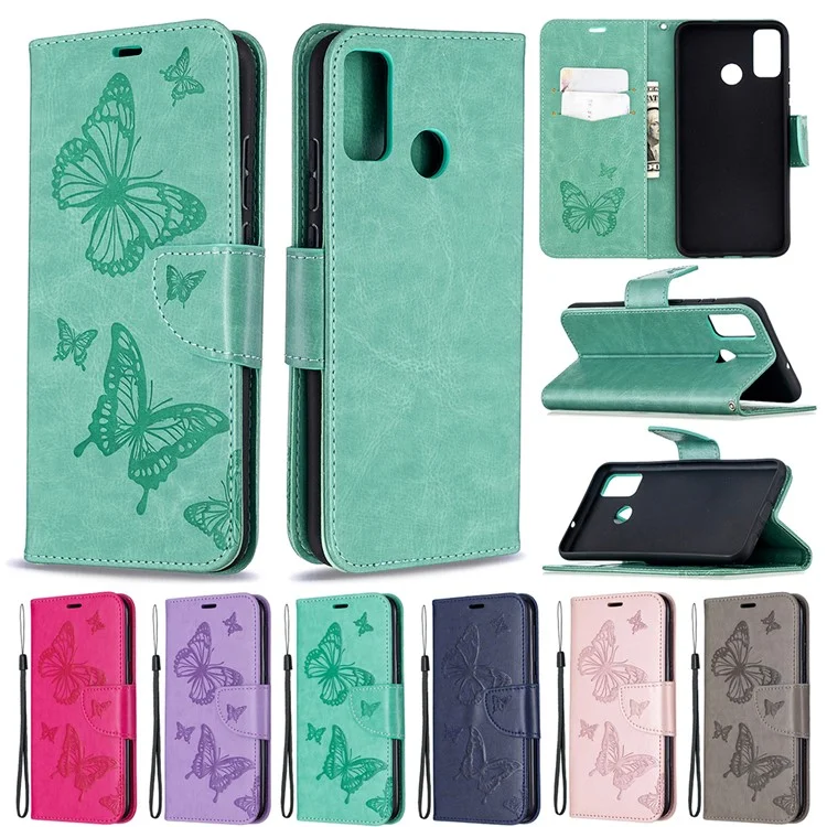 Empreinte Portefeuille Butterfly Flip Leather Téléphone Portable Pour Honor 9x Lite - Gris