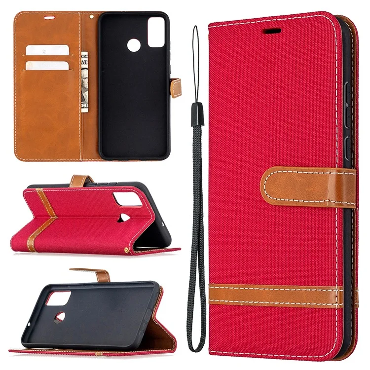 Assorted Color Jeans Cloth Wallet Leather Case Accessory for Honor 9X Lite - Red