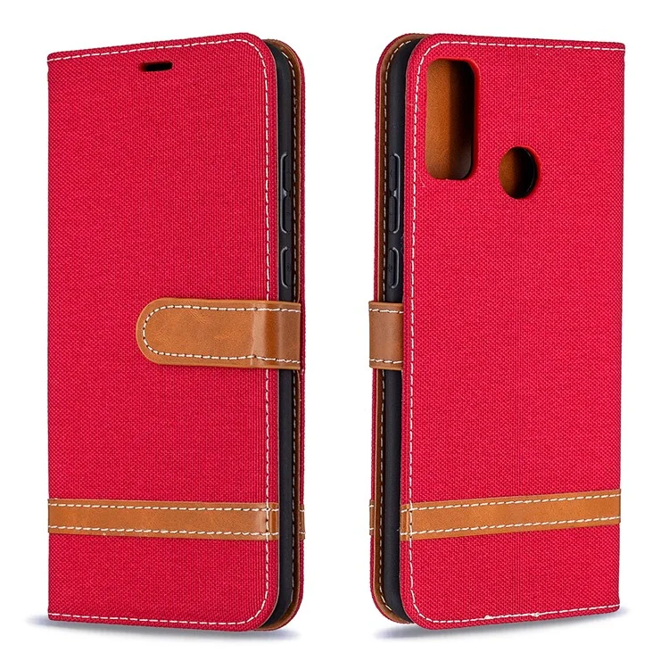 Assorted Color Jeans Cloth Wallet Leather Case Accessory for Honor 9X Lite - Red