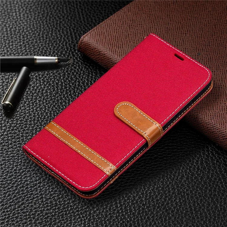 Assorted Color Jeans Cloth Wallet Leather Case Accessory for Honor 9X Lite - Red