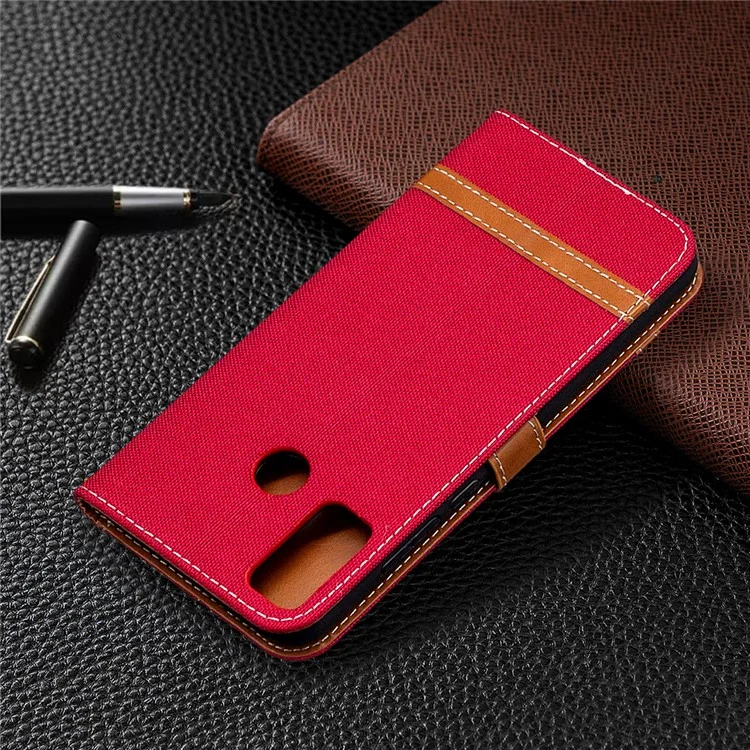 Assorted Color Jeans Cloth Wallet Leather Case Accessory for Honor 9X Lite - Red