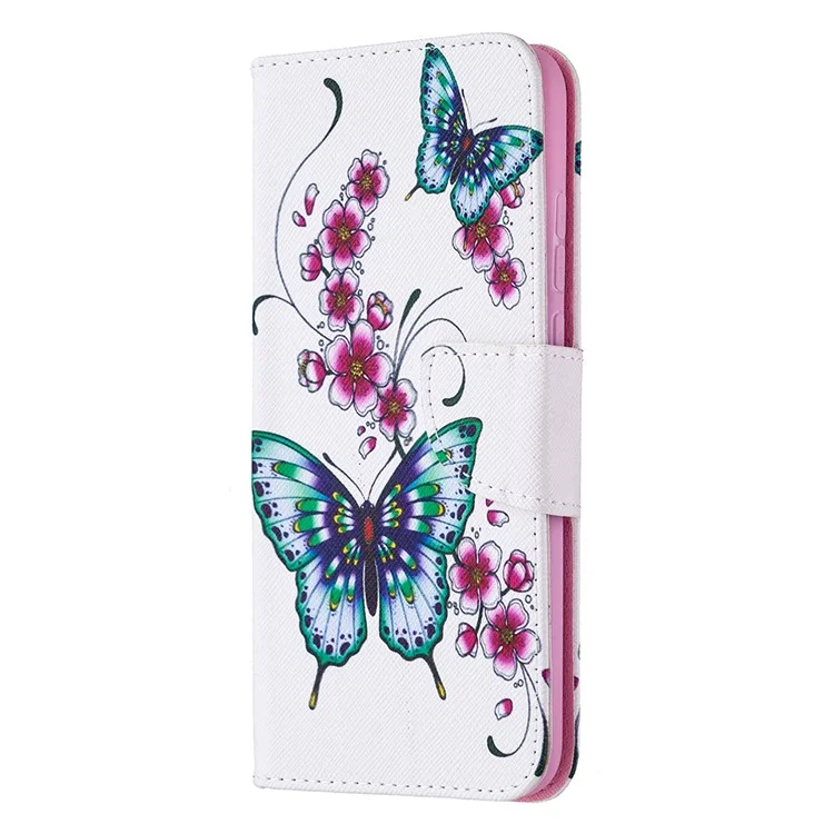 Motif D'impression de Portefeuille de Support en Cuir Coquille de Téléphone Mobile Pour Honor 9x Lite - Papillon et Fleur