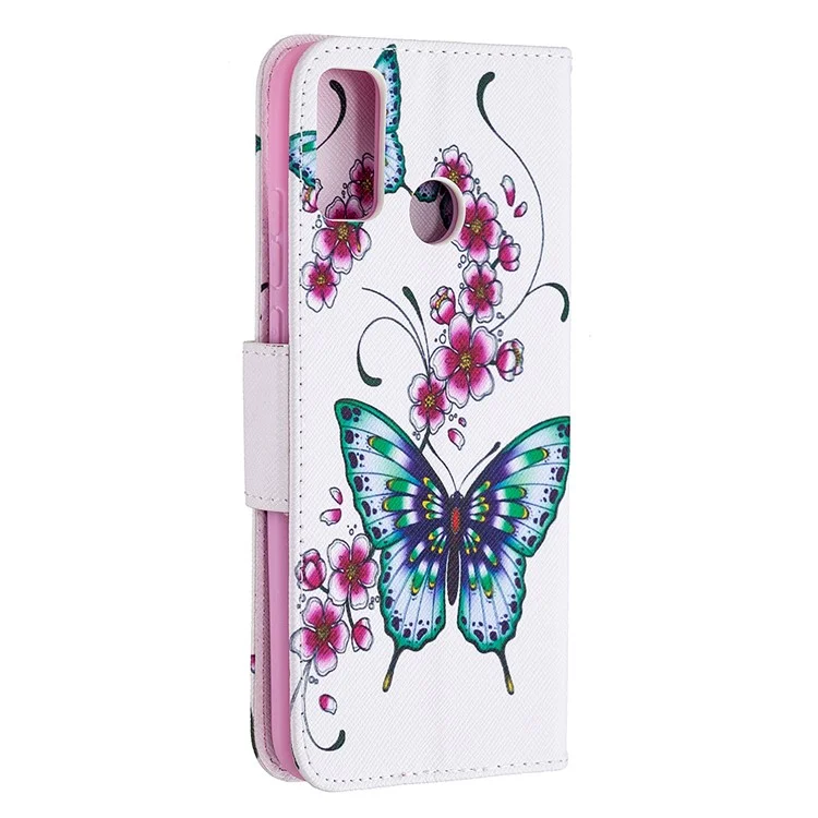 Motif D'impression de Portefeuille de Support en Cuir Coquille de Téléphone Mobile Pour Honor 9x Lite - Papillon et Fleur