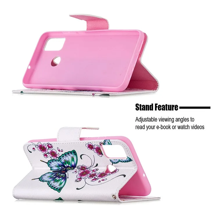 Pattern Printing Willet Stand Cuero Con Caparazón de Teléfono Móvil Para Honor 9x Lite - Mariposa y Flor