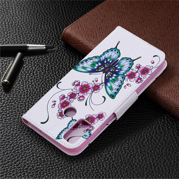 Pattern Printing Willet Stand Cuero Con Caparazón de Teléfono Móvil Para Honor 9x Lite - Mariposa y Flor