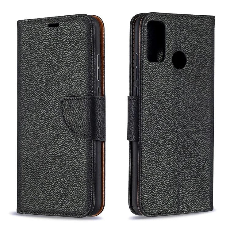 Litchi Texture Wallet Stand Leather Cover with Strap for Honor 9X Lite - Black