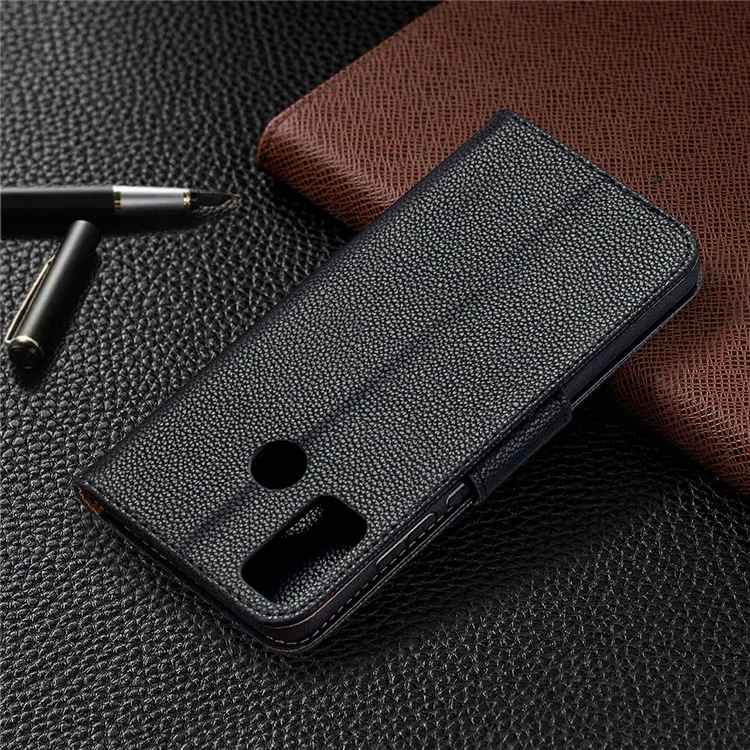 Litchi Texture Wallet Stand Leather Cover with Strap for Honor 9X Lite - Black