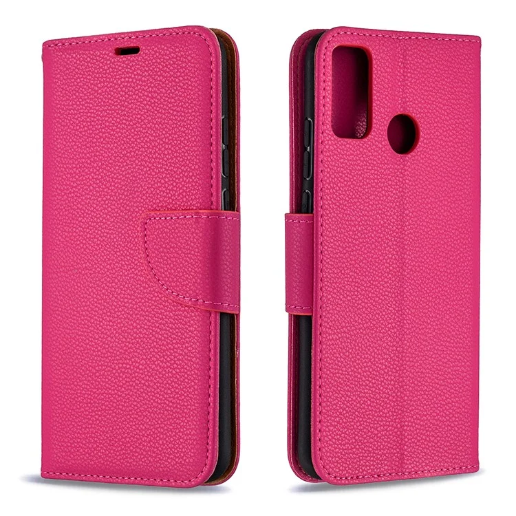 Litchi Texture Wallet Stand Leather Cover with Strap for Honor 9X Lite - Rose