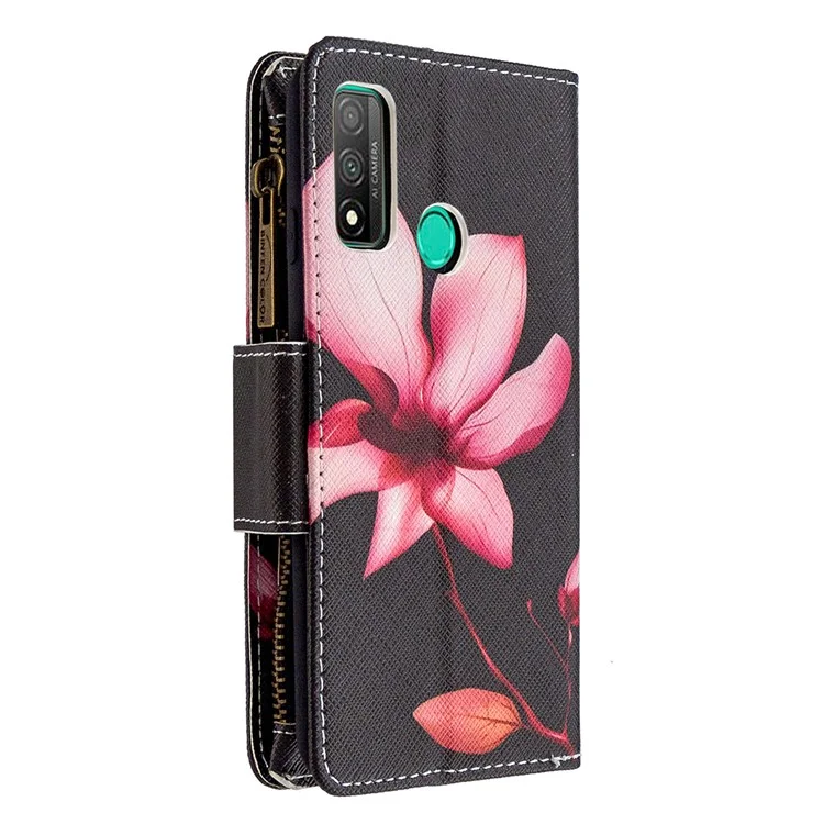 BF03 Musterdruck Reißverschluss Brieftasche Abdeckung Leder Telefonschale Für Huawei P Smart 2020 - Blume