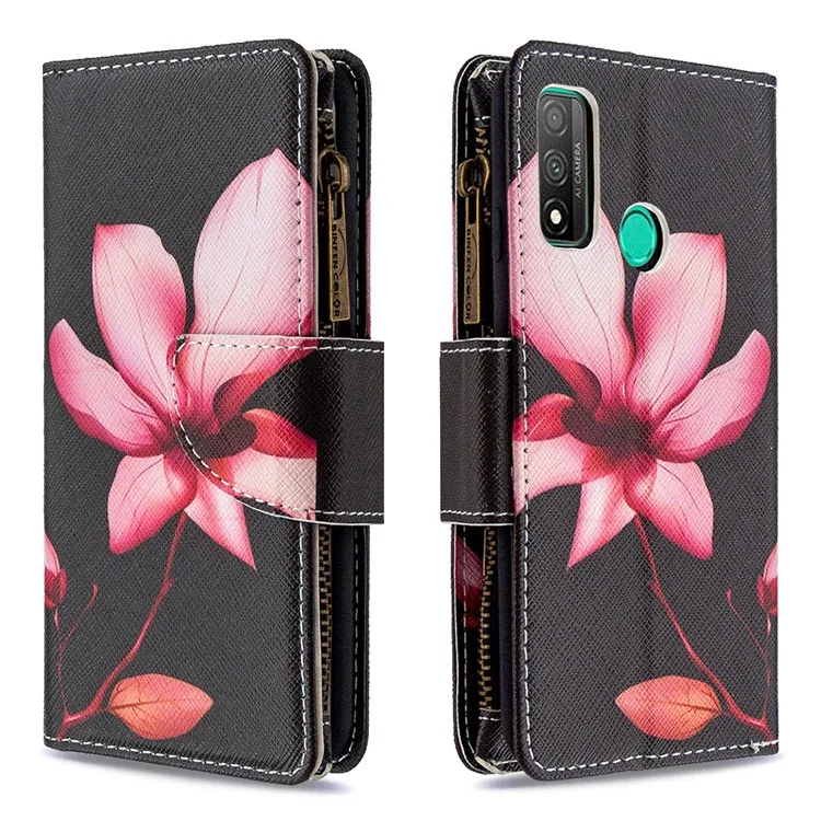 BF03 Musterdruck Reißverschluss Brieftasche Abdeckung Leder Telefonschale Für Huawei P Smart 2020 - Blume