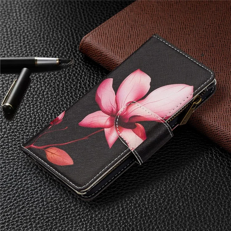 BF03 Musterdruck Reißverschluss Brieftasche Abdeckung Leder Telefonschale Für Huawei P Smart 2020 - Blume