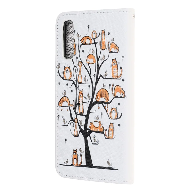 Cross Texture Pattern Printing Leather Wallet Stand Cover with Strap for Huawei P Smart S / Y8p - Cat on the Tree