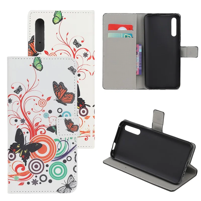 Pattern Printing Wallet Leather Stand Case for Huawei P Smart S / Y8p - Butterfly and Bubble