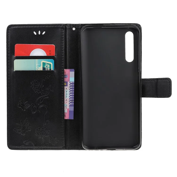 Impressum Schmetterlingsblumen Brieftasche Leder Schutzschutz Für Huawei Y8p / P Smart S - Schwarz